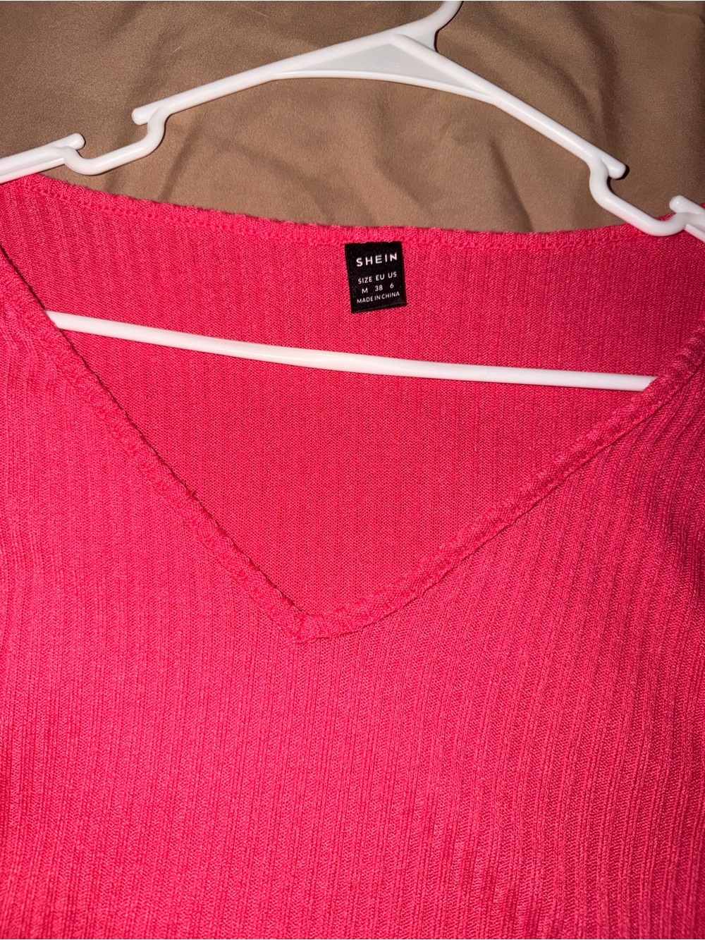 Pink Ribbed Cropped V Neck Sweater - Picture 2 of 4